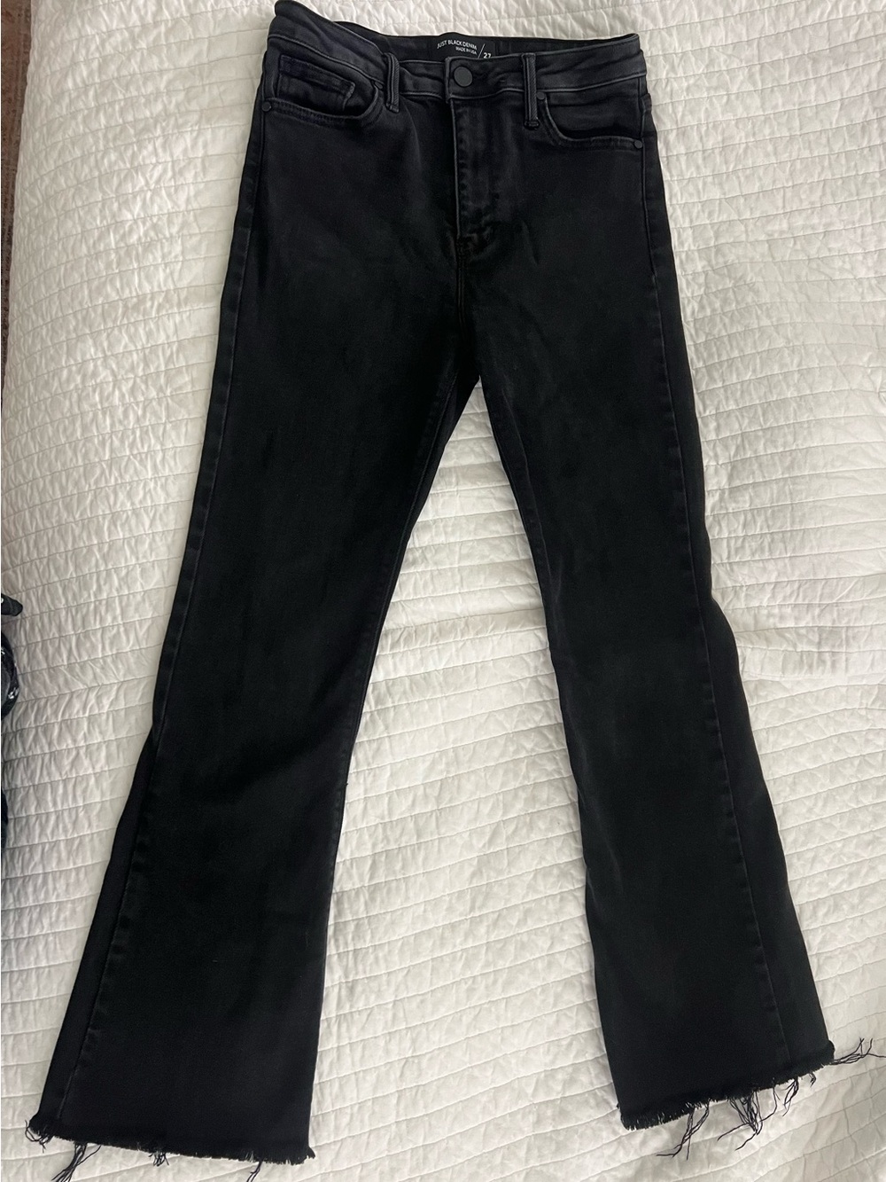Just Black Denim Black High-Rise Cropped Flare Jeans with Raw Hem 26” inseam